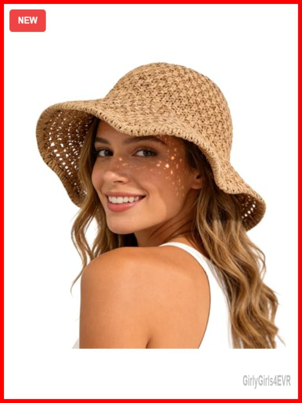 Straw Bucket Hat Wire-Enhanced Brim Packable Breathable Sun Protection Fishing